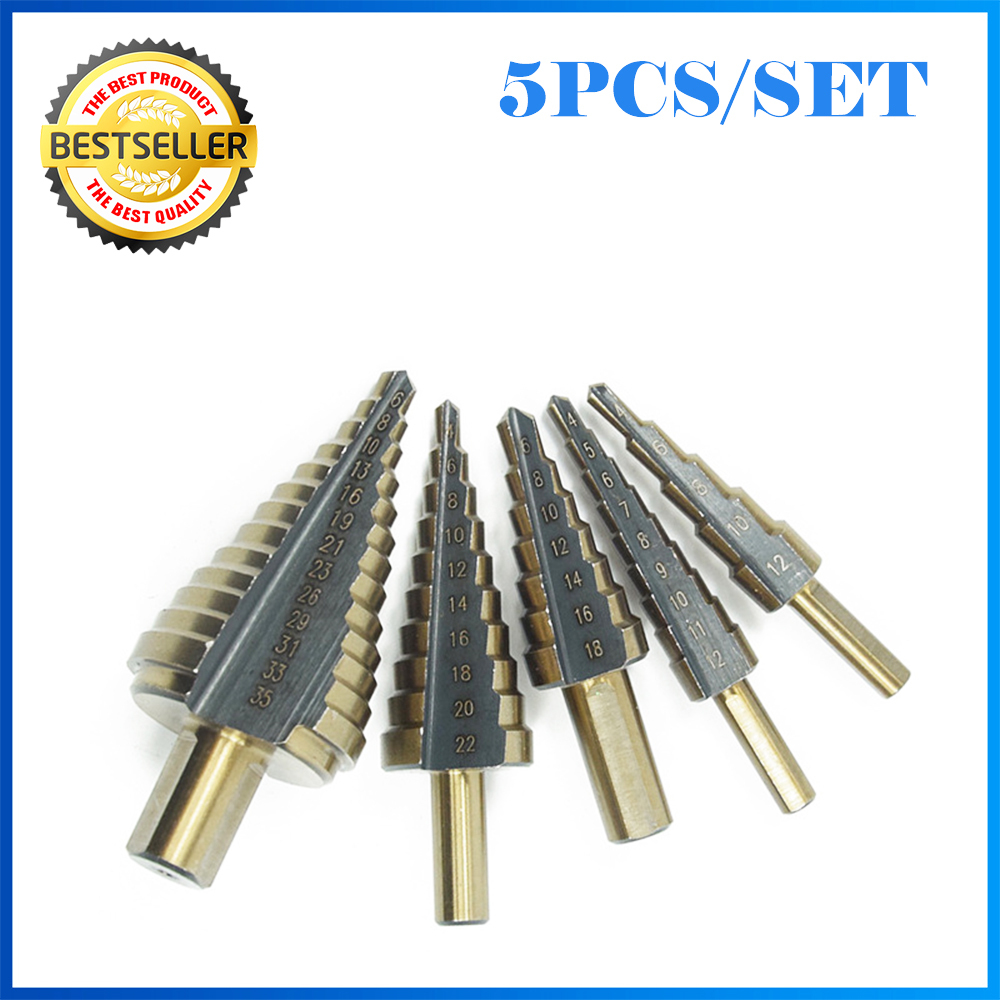 5Pcs Pagoda Step Drills HSS Co - Step Drill Bit Set Titanium Hss Cobalt ulasan dan harga