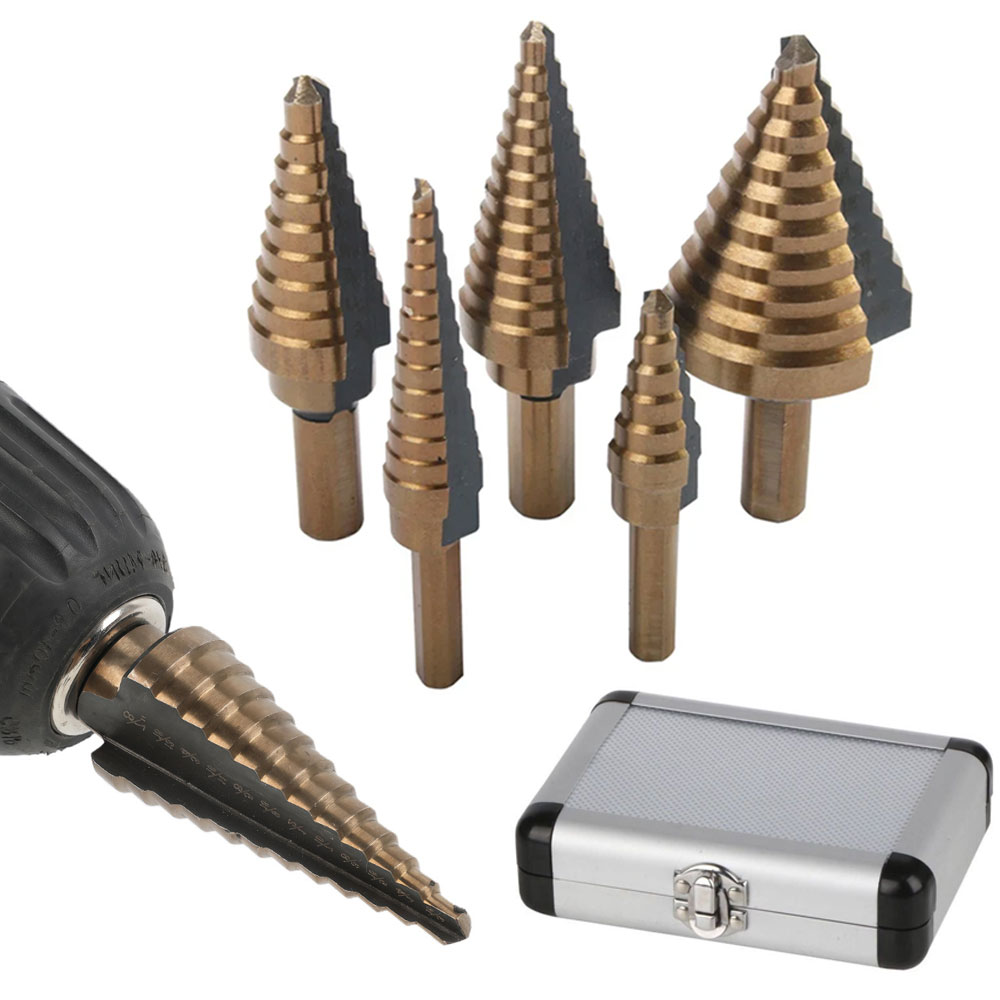 5Pcs Step Drill Bit Set HSS Co - Step Drill Bit Set Titanium Hss Cobalt ulasan dan harga