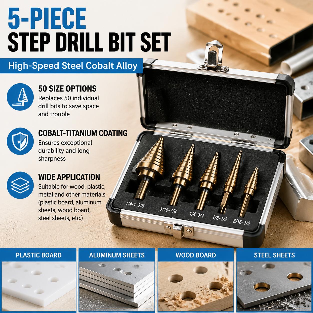 Professional Multi Size Step D - Step Drill Bit Set Titanium Hss Cobalt ulasan dan harga